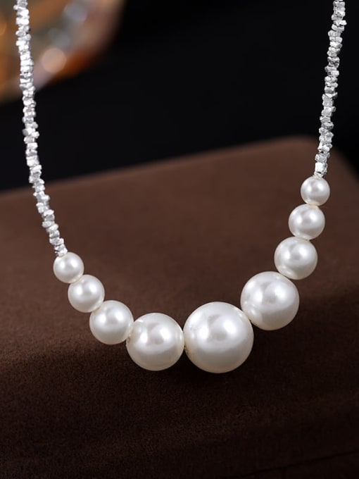 NS1013 White shell beads [Silver] 925 Sterling Silver Imitation Pearl Geometric Minimalist Necklace